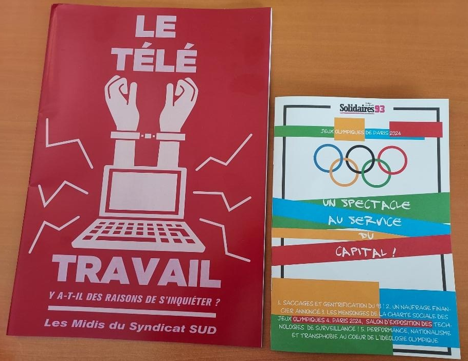 brochures SUD offertes aux collègues intéressé.e.s sur simple demande ou visite à notre local