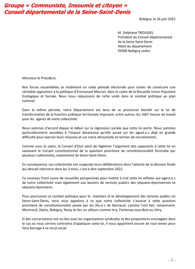 courrier du groupe communiste, insoumis et citoyen